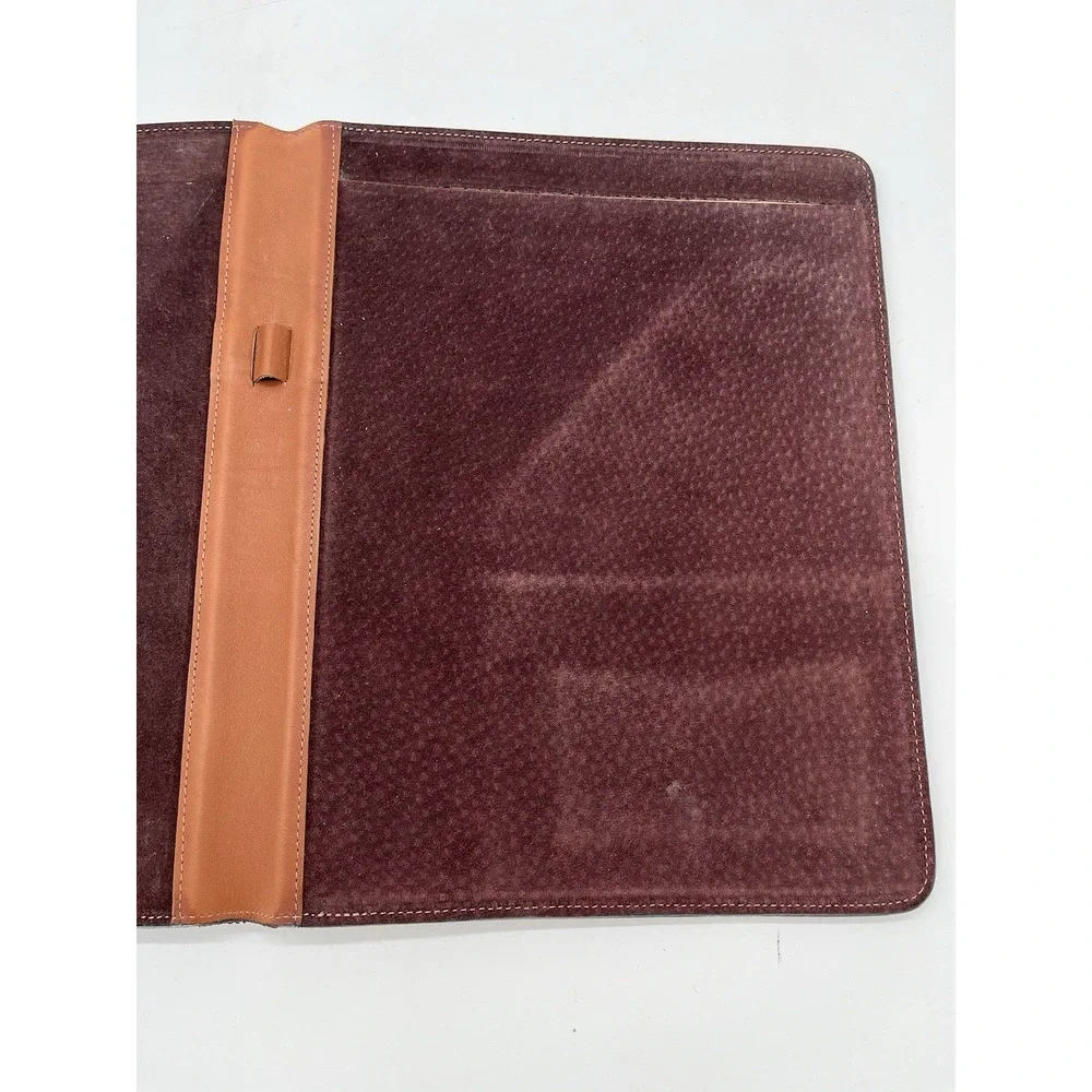 Paolo TAN BROWN REAL LEATHER ATTACHE PAPER HOLDER Used VTG 10x12.5